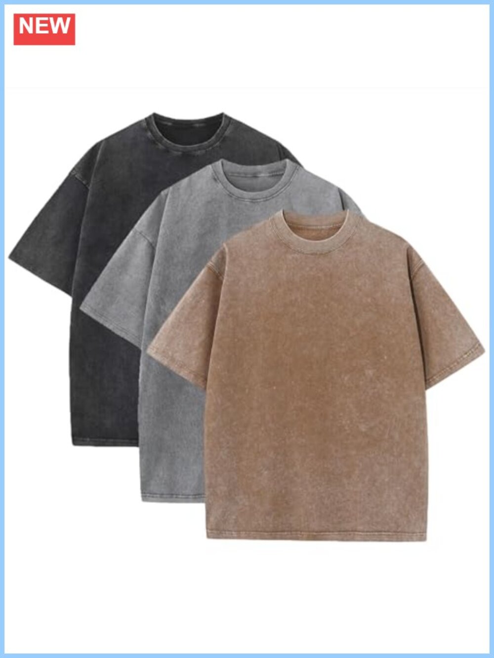 3 Pack Men's Heavy Cotton Oversized Tee Shirts Vintage Loose Fit Short Sleeve